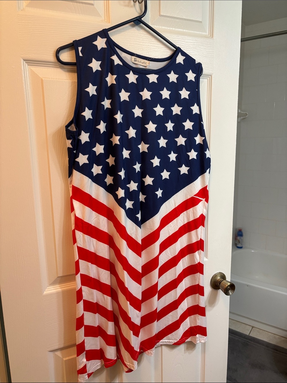 Patriotic Star & Stripe Sleeveless Dress - Navy, White, Red